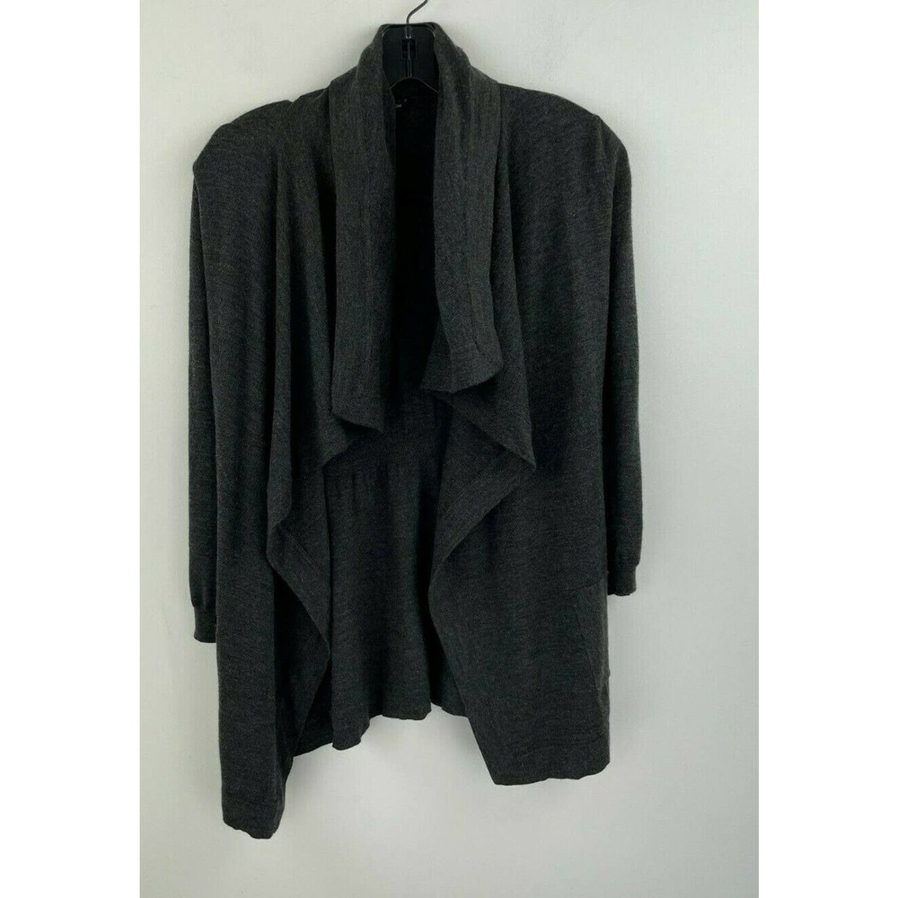 Theory Small Petite Cardigan Sweater 95% Wool Gray A5-11 Waterfall 3/4 Sleeve